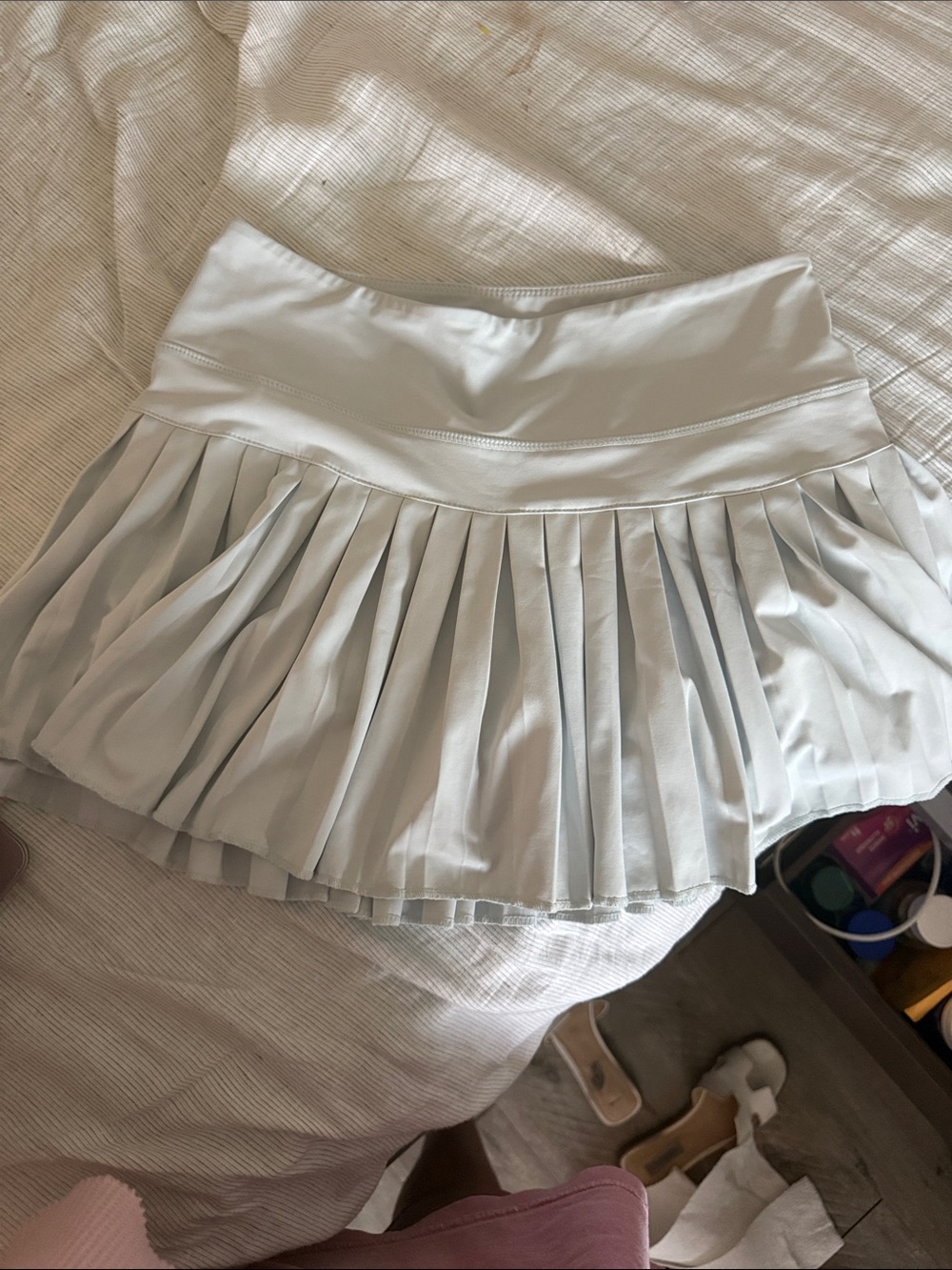 light Blue Gold Hinge Pleated Women's Skirt